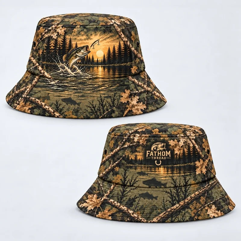 Fathom Thread Outdoor Angler Custom Bass Camo Fishing Bucket Hat