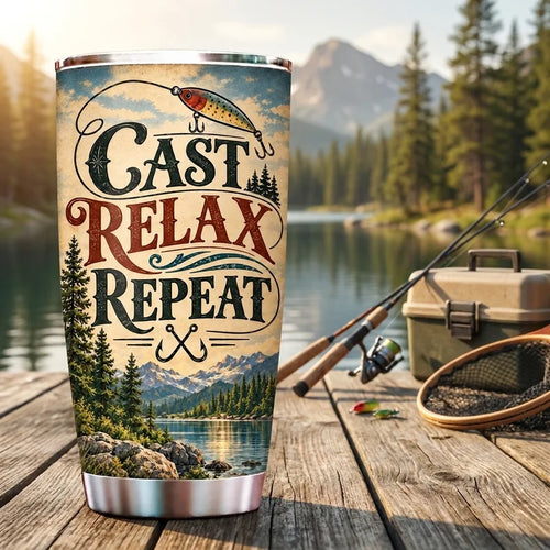 Personalized Cast Relax Repeat Fishing 20oz Stainless Steel Tumbler