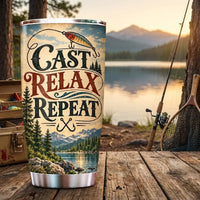 Personalized Cast Relax Repeat Fishing 20oz Stainless Steel Tumbler