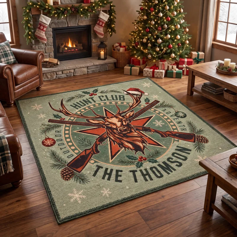 Personalized Hunt Club Deer Christmas Rustic Outdoor Adventure Rug