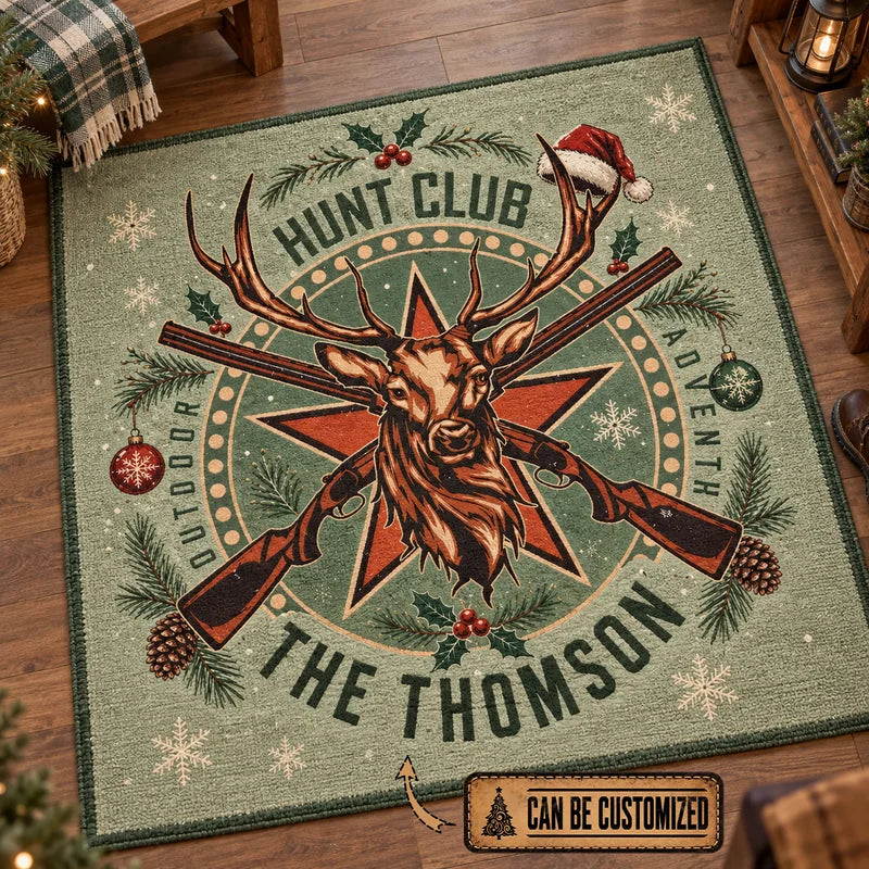 Personalized Hunt Club Deer Christmas Rustic Outdoor Adventure Rug