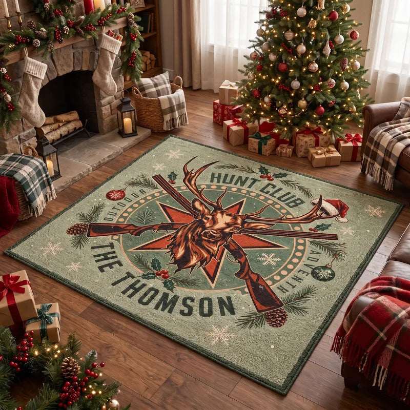 Personalized Hunt Club Deer Christmas Rustic Outdoor Adventure Rug