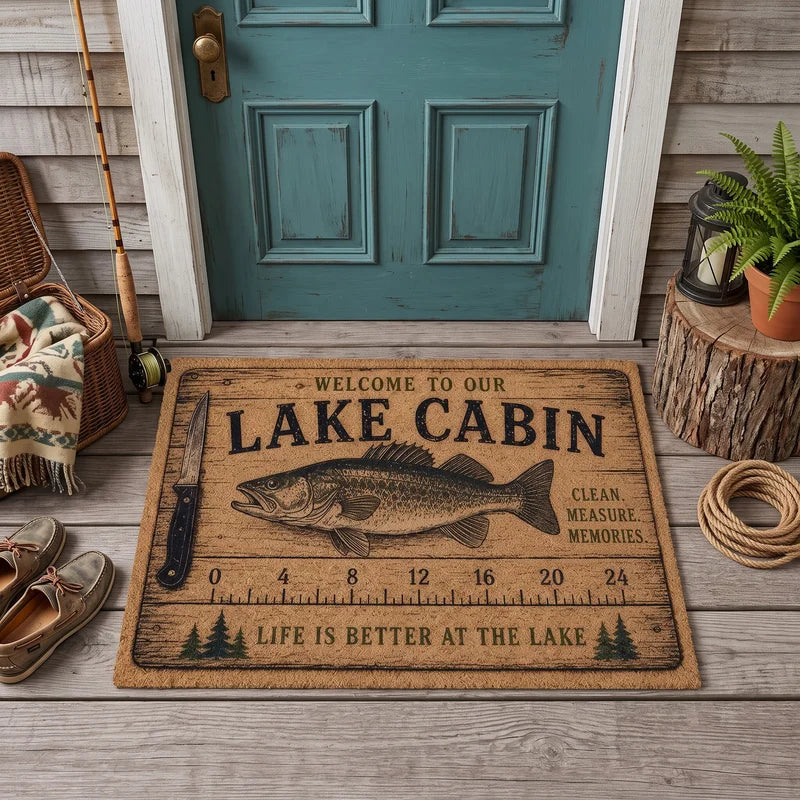 Welcome to Our Lake Cabin Fishing Doormat