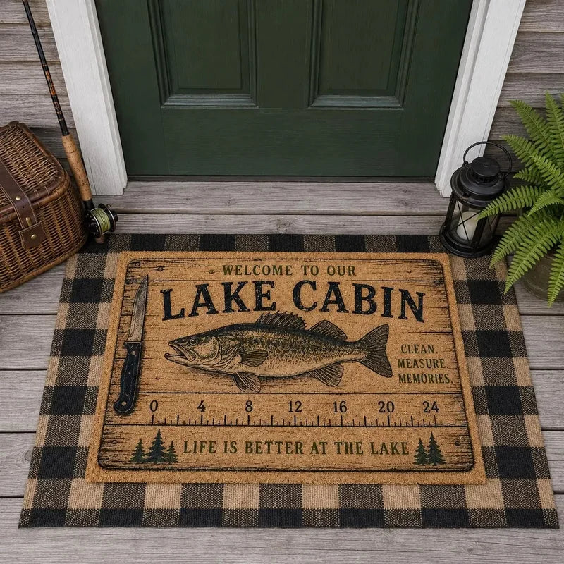 Welcome to Our Lake Cabin Fishing Doormat