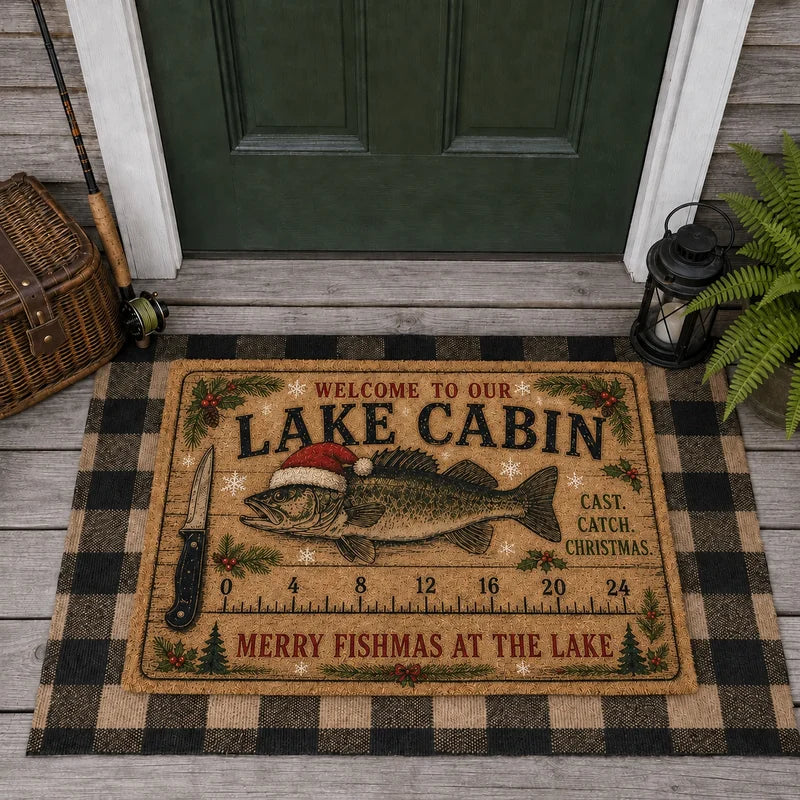 Welcome to Our Lake Cabin Fishing Doormat