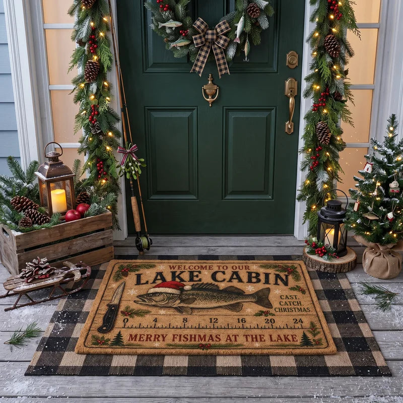 Welcome to Our Lake Cabin Fishing Doormat