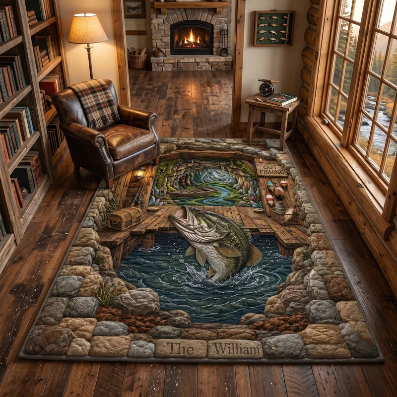 Out Fishing Bass Fishing Rug