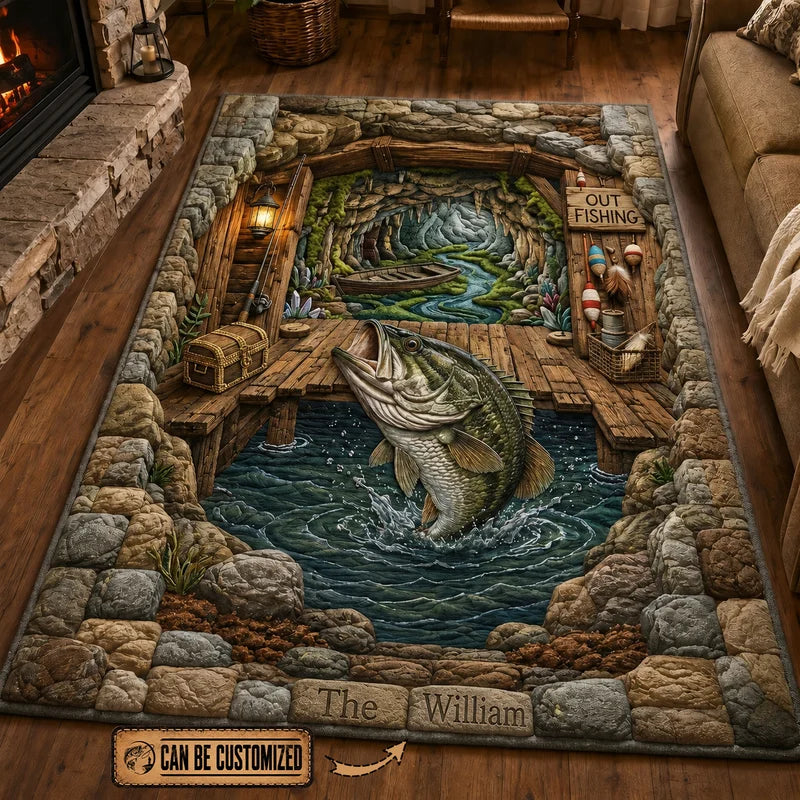 Out Fishing Bass Fishing Rug