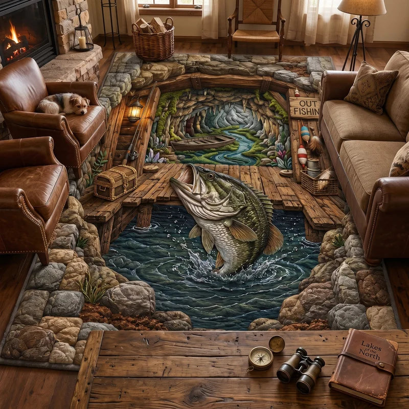 Out Fishing Bass Fishing Rug