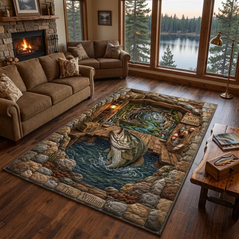 Out Fishing Bass Fishing Rug