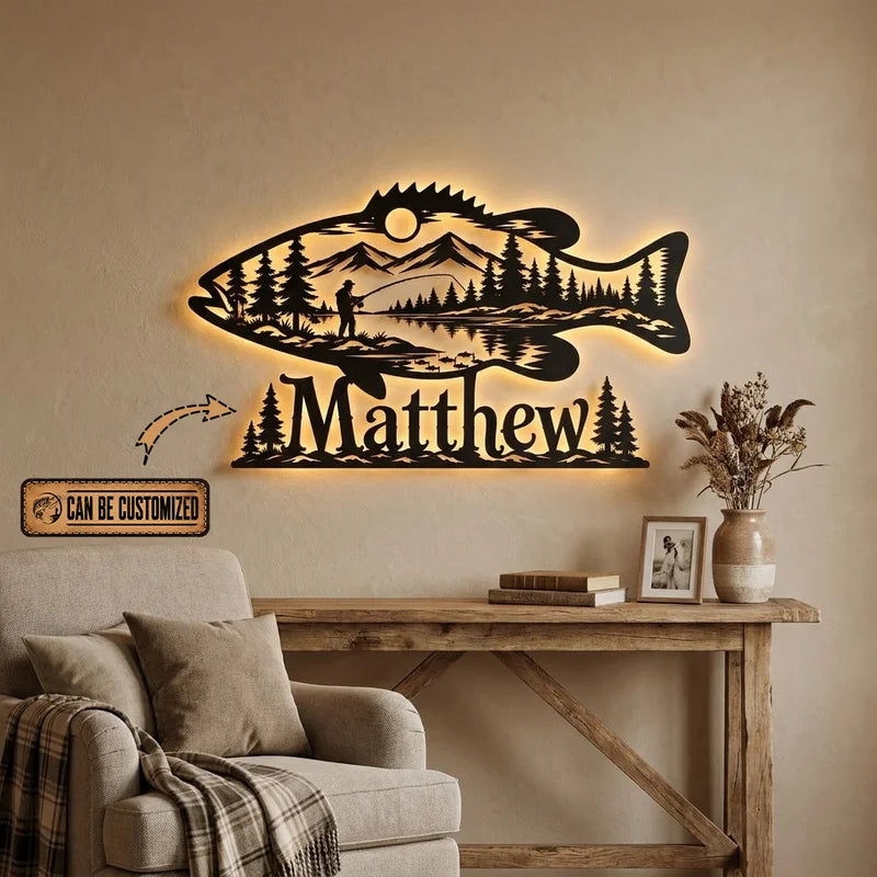 Personalized Bass Fishing Wall Art LED
