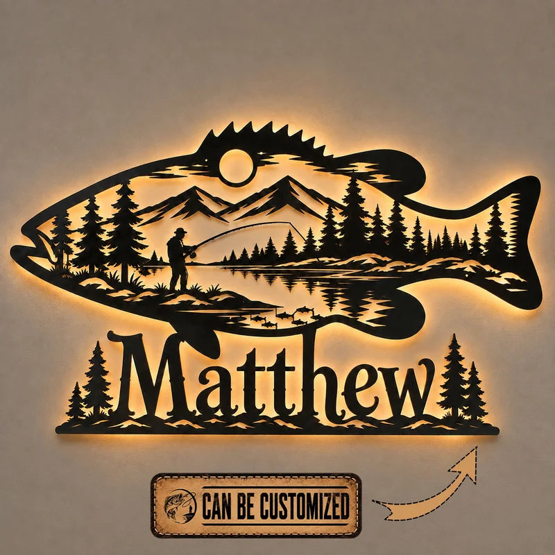 Personalized Bass Fishing Wall Art LED