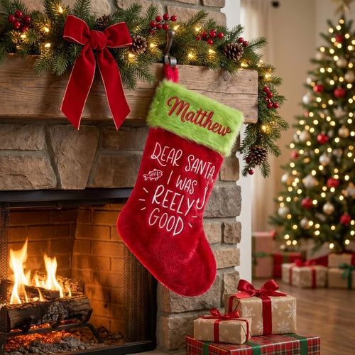 Dear Santa I Was Reely Good Fishing Christmas Stocking