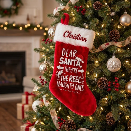 Dear Santa They’re the Reel Naughty Ones Fishing Christmas Stocking