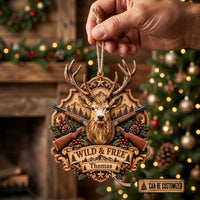 Wild & Free Deer Hunting Wooden Christmas Ornament
