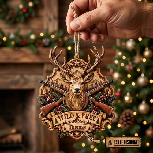 Wild & Free Deer Hunting Wooden Christmas Ornament