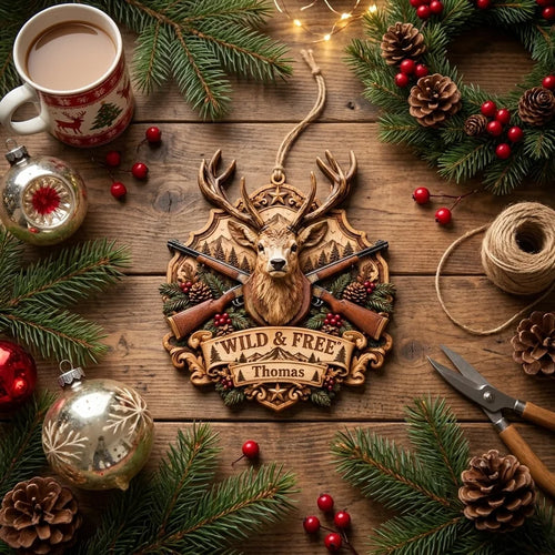 Wild & Free Deer Hunting Wooden Christmas Ornament