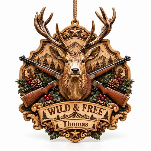 Wild & Free Deer Hunting Wooden Christmas Ornament
