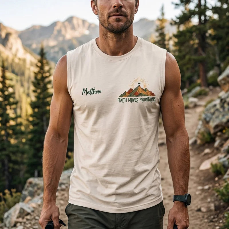 Faith Moves Mountains Christian Personalized Name Tank Top