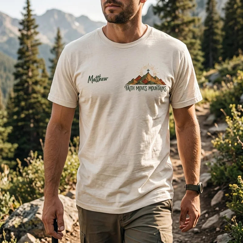 Faith Moves Mountains Christian Personalized Name T-Shirt