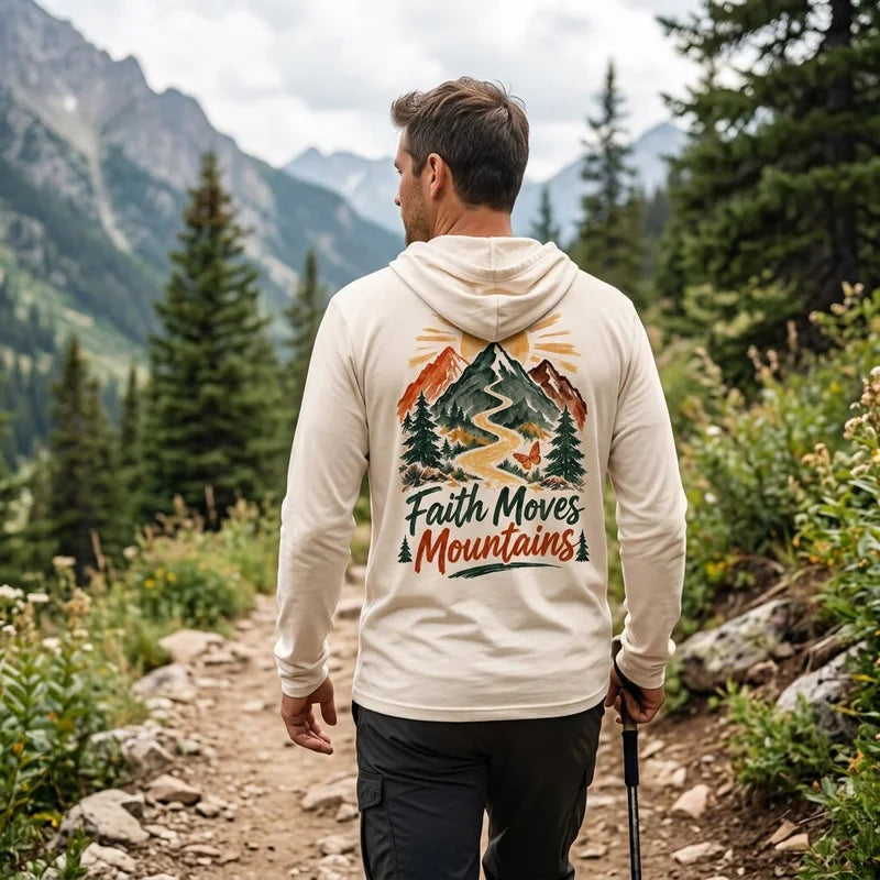 Faith Moves Mountains Christian Personalized Name Hooded Long Sleeve Shirt