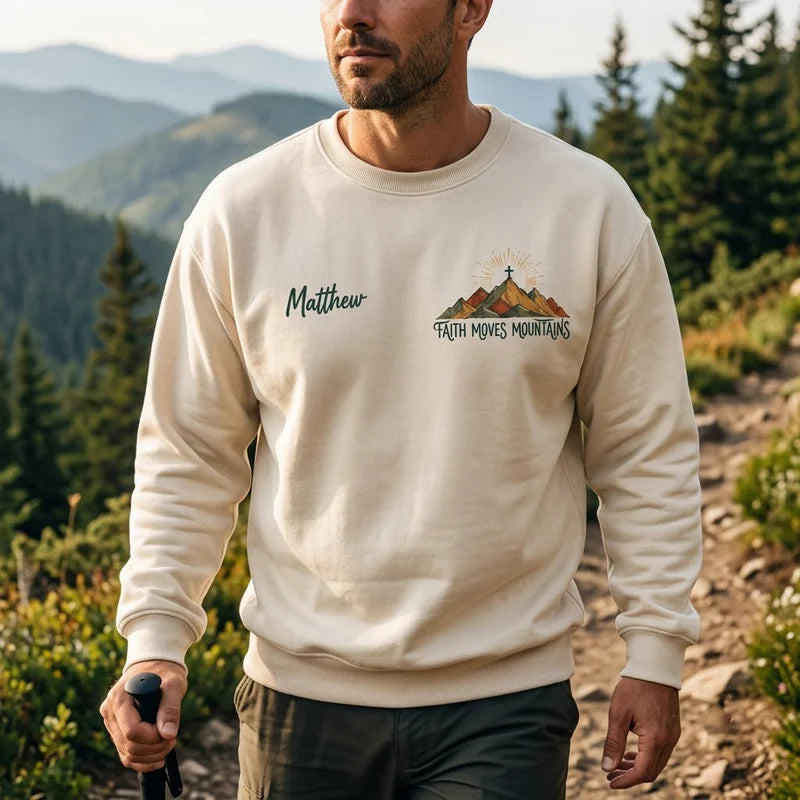 Faith Moves Mountains Christian Personalized Name Sweater