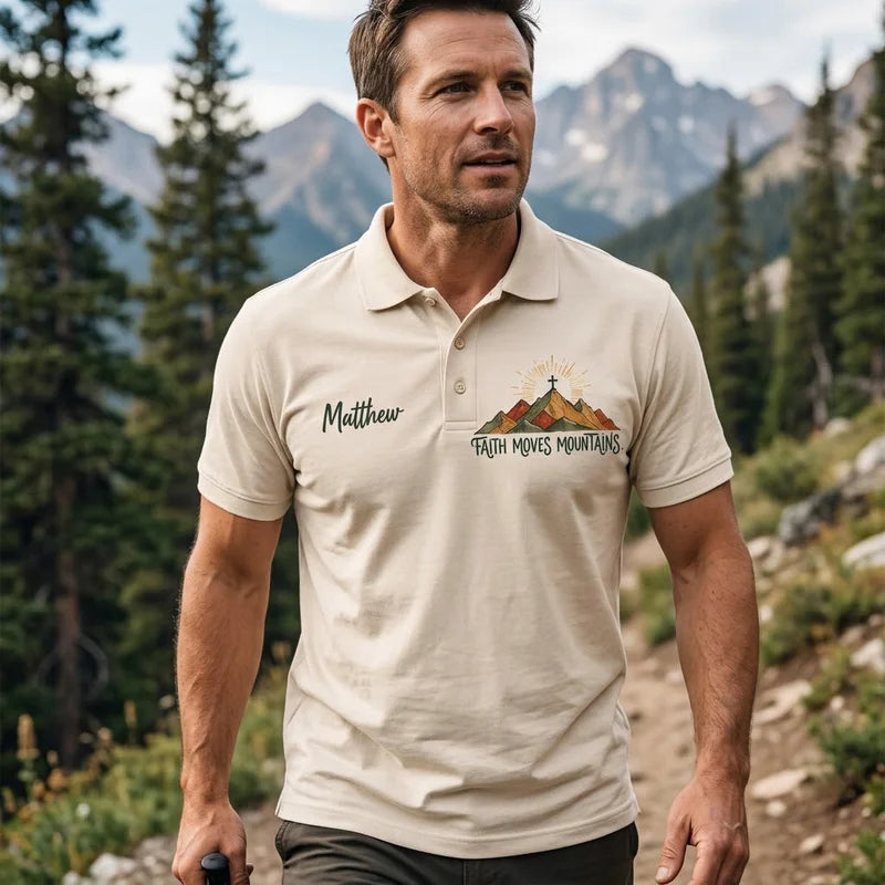 Faith Moves Mountains Christian Personalized Name Polo Shirt