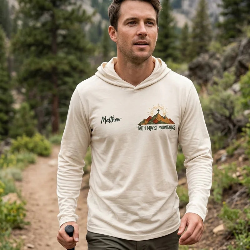 Faith Moves Mountains Christian Personalized Name Hooded Long Sleeve Shirt