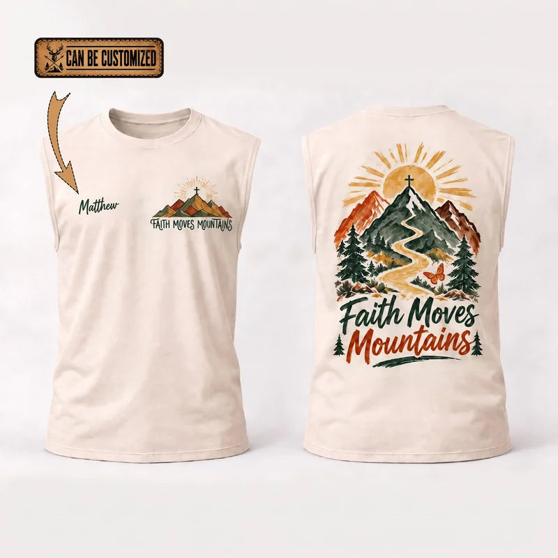 Faith Moves Mountains Christian Personalized Name Tank Top