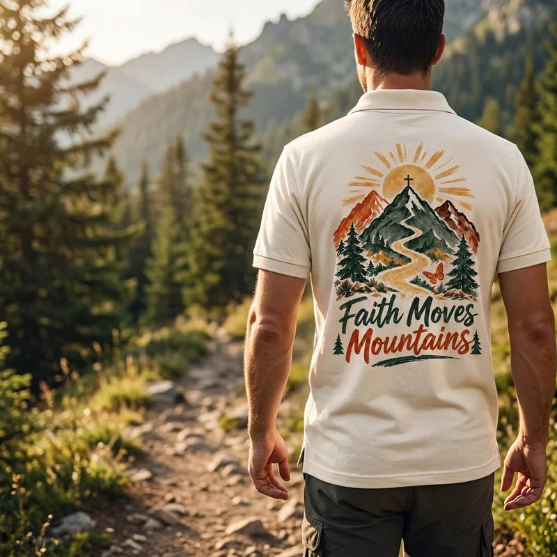 Faith Moves Mountains Christian Personalized Name Polo Shirt