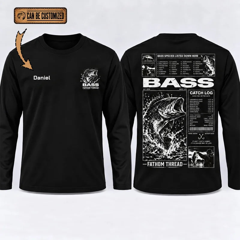 Custom Bass Species Fishing Long Sleeve Shirt