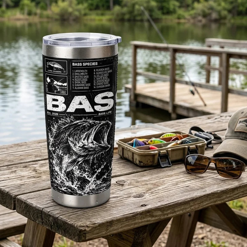 Bass Species Catch Log Fishing 20oz Tumbler