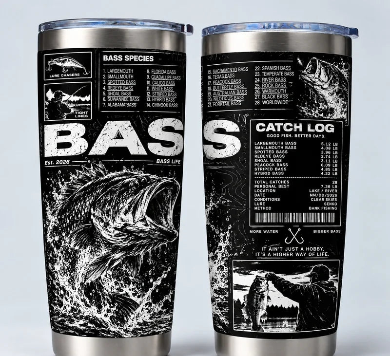 Bass Species Catch Log Fishing 20oz Tumbler