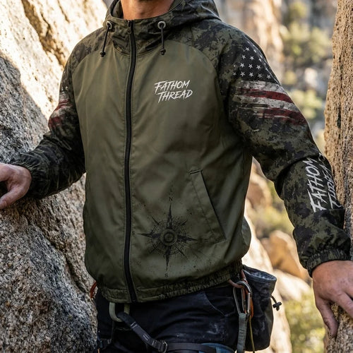 Fathom Thread USA Map Compass Camo Windbreaker Jacket