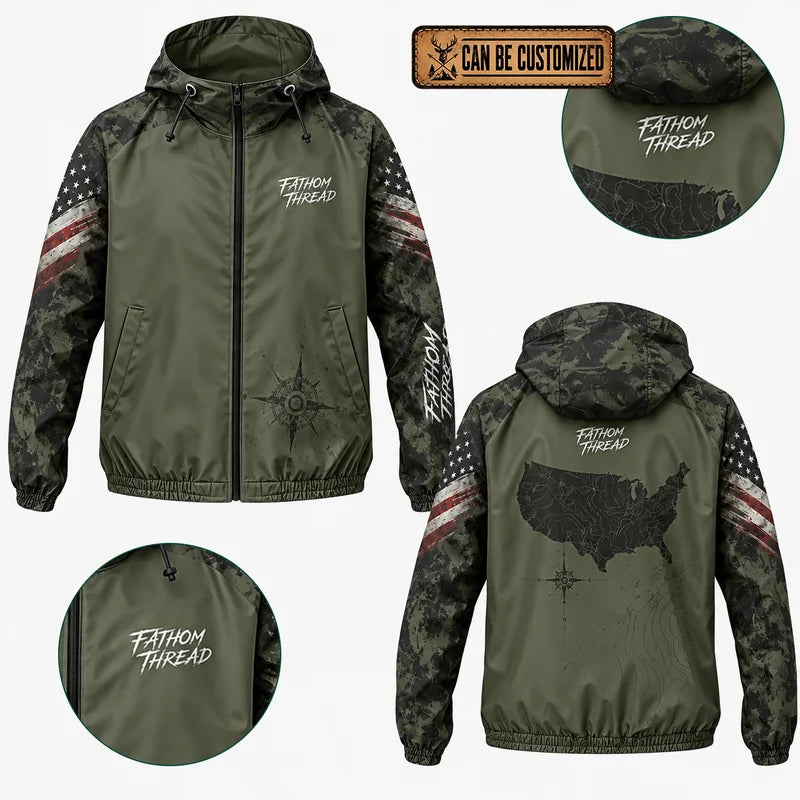 Fathom Thread USA Map Compass Camo Windbreaker Jacket