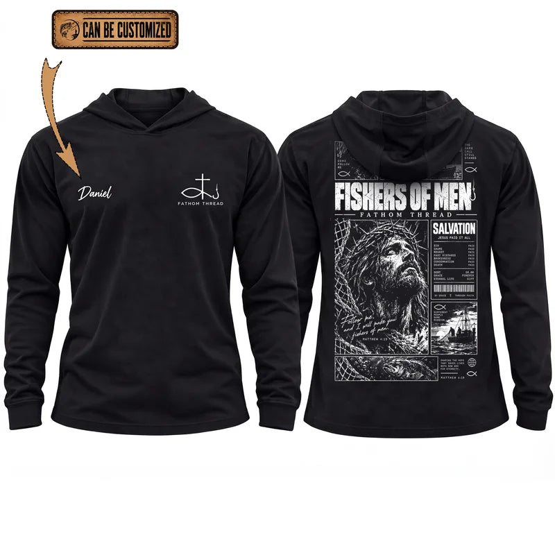 Personalized Fishers Of Men Jesus Fishing Hooded Long Sleeve Shirt