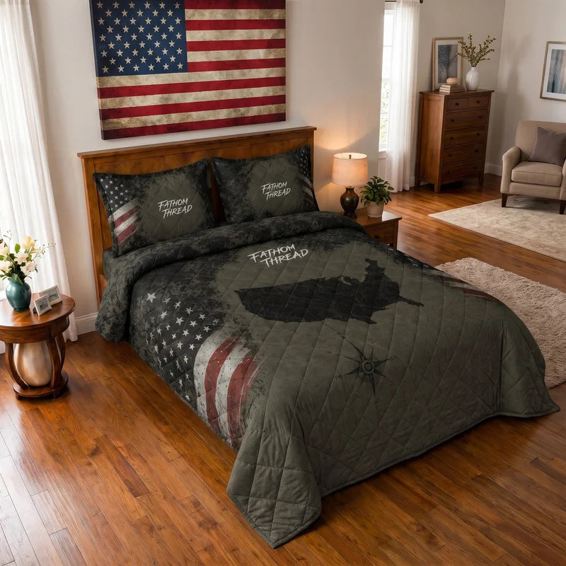 USA Map Vintage Patriotic Quilted Bedding Set