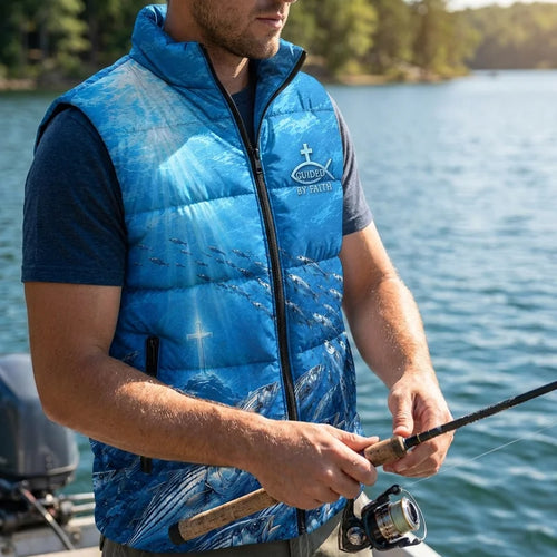 Fishers Of Men Guided By Faith Christian Fishing Puffer Vest