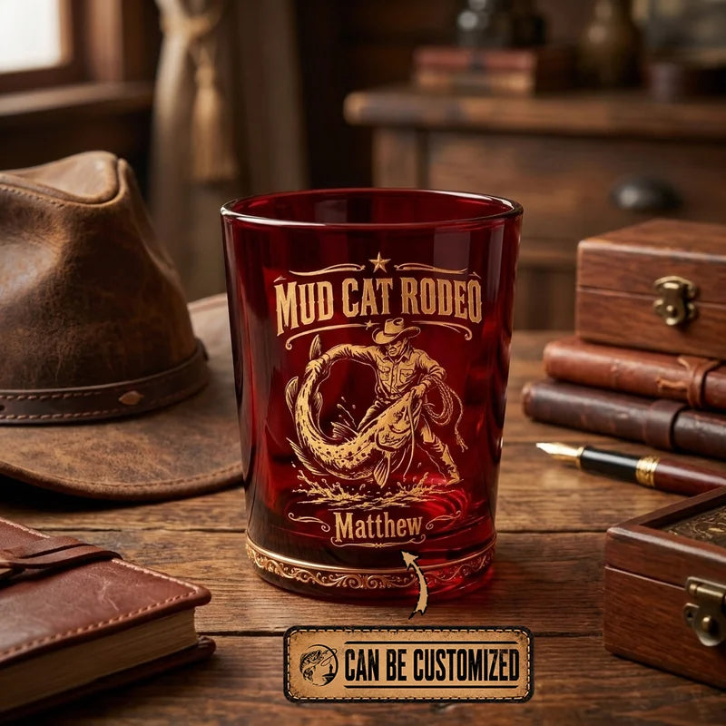 Personalized Mud Cat Rodeo Catfish Fishing Whiskey Glass