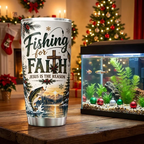 Personalized Fishing for Faith Christmas 20oz Tumbler