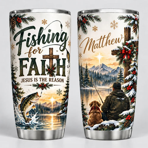 Personalized Fishing for Faith Christmas 20oz Tumbler