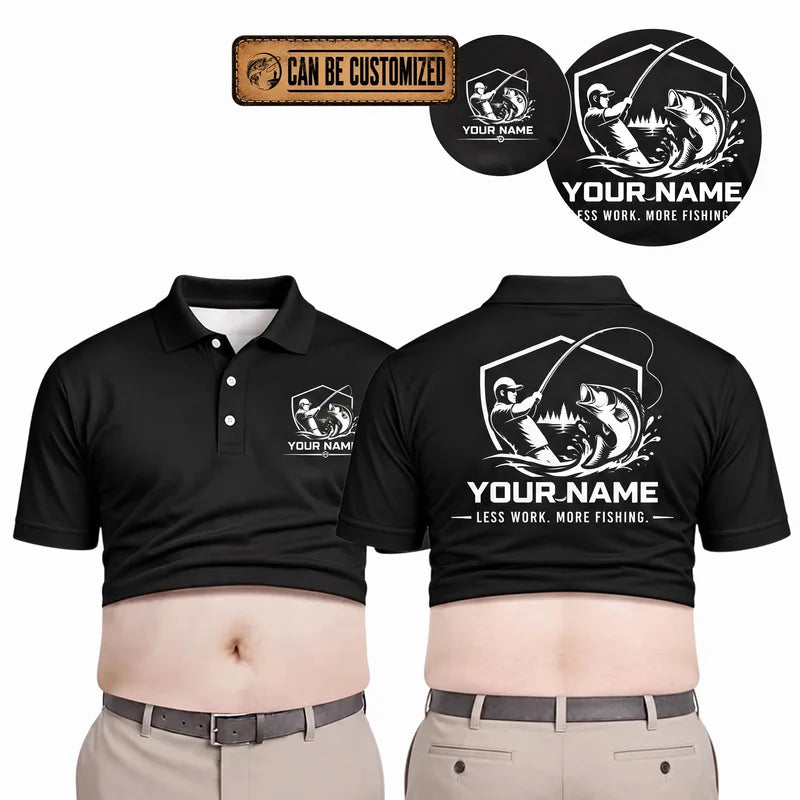 Personalized Fishing Less Work More Fishing Polo Shirt