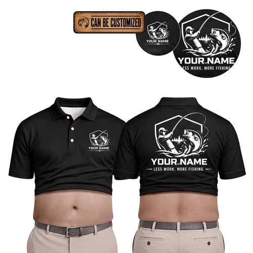 Personalized Fishing Less Work More Fishing Polo Shirt