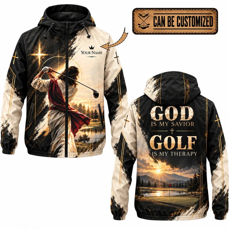 Personalized God Is My Savior Golf Christian Windbreaker Jacket
