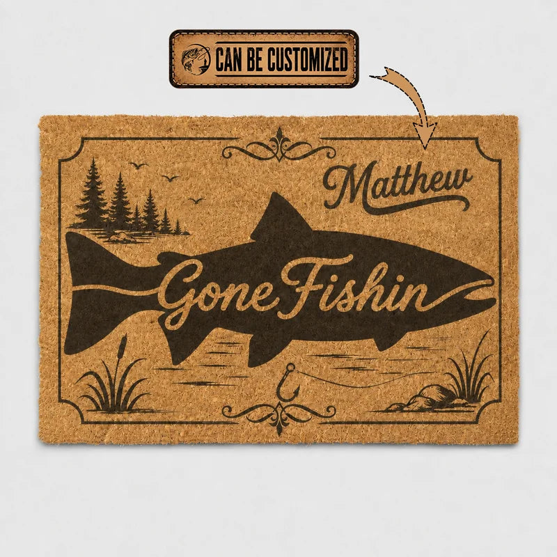 Personalized Gone Fishin' Coir Doormat