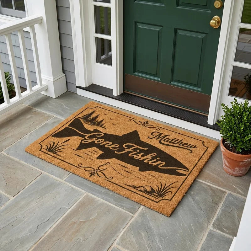 Personalized Gone Fishin' Coir Doormat