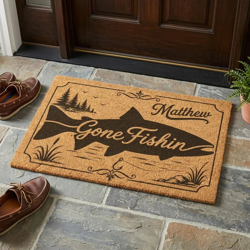 Personalized Gone Fishin' Coir Doormat