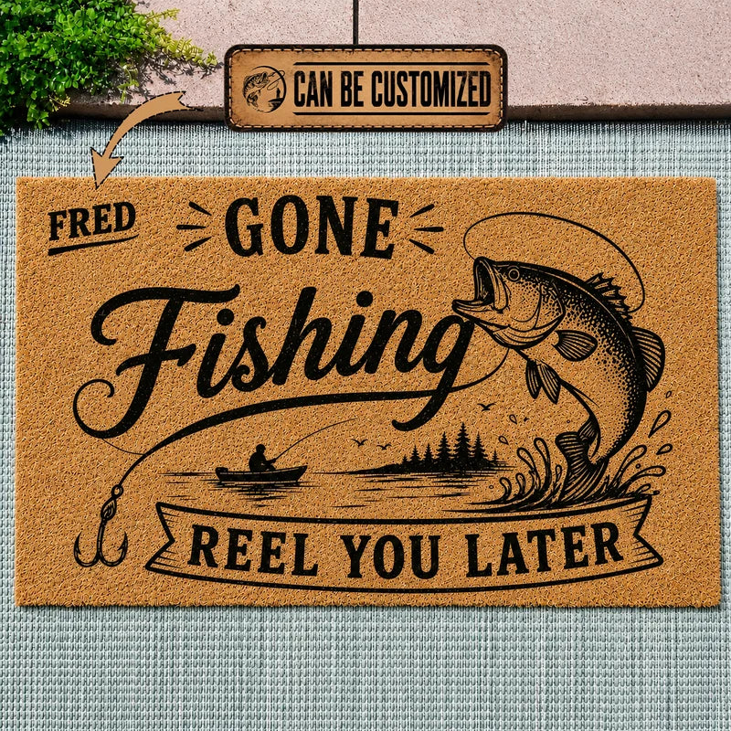 Personalized Gone Fishing Reel You Later Fishing Doormat