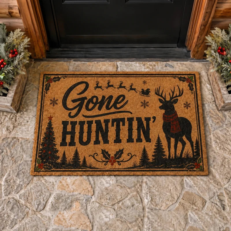 Personalized Gone Hunting Christmas Doormat