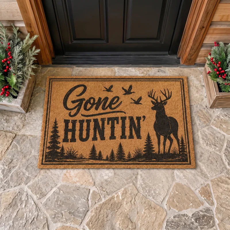 Personalized Gone Hunting Christmas Doormat